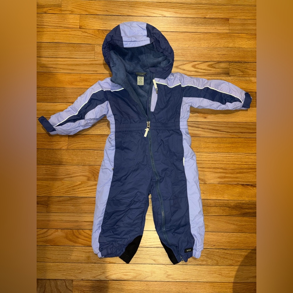 REI Kids Navy and Lavender Puffer One-Piece Snowsuit